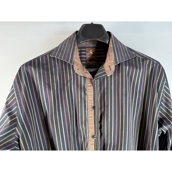 Taylor Byrd Button Down Striped Shirt, Men’s Size XL, Pattern Inner Collar - Picture 2 of 13